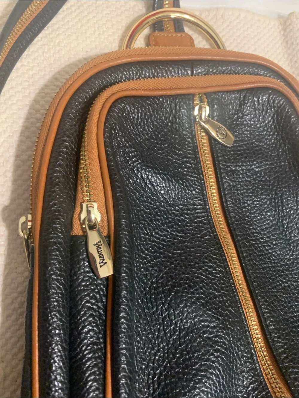 New Petite Black and Brown Leather Backpack Sling Bag